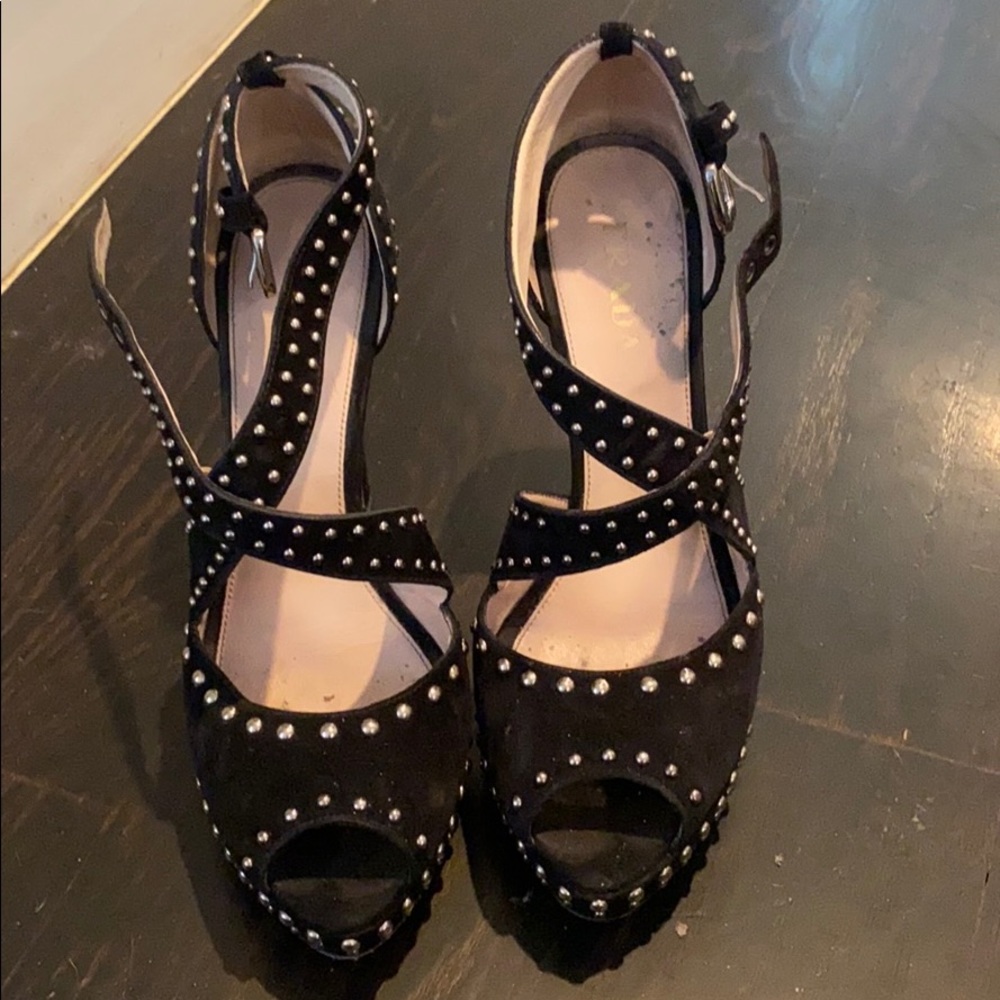 Prada black suede heels